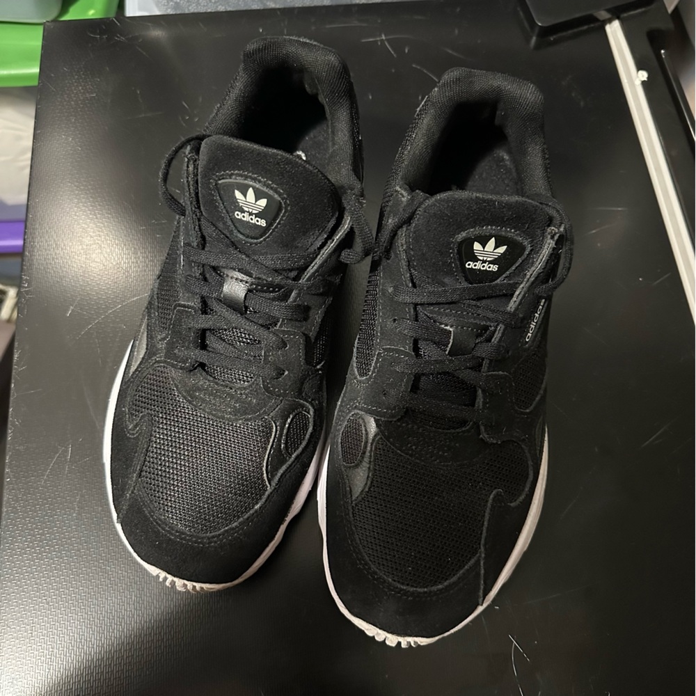 Adidas Falcons Women’s 8.5 Black Sneakers with White Accents Casual Athleisure